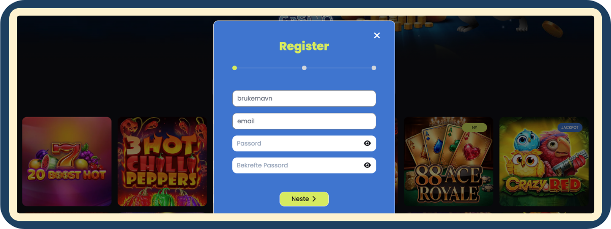 Skjermbilde av registreringen hos Stupid Casino - opprettelse av konto testet av Spillnettsteder