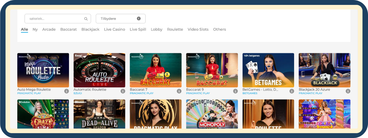 Live casino hos Wolfy Casino med ekte dealere og bordspill