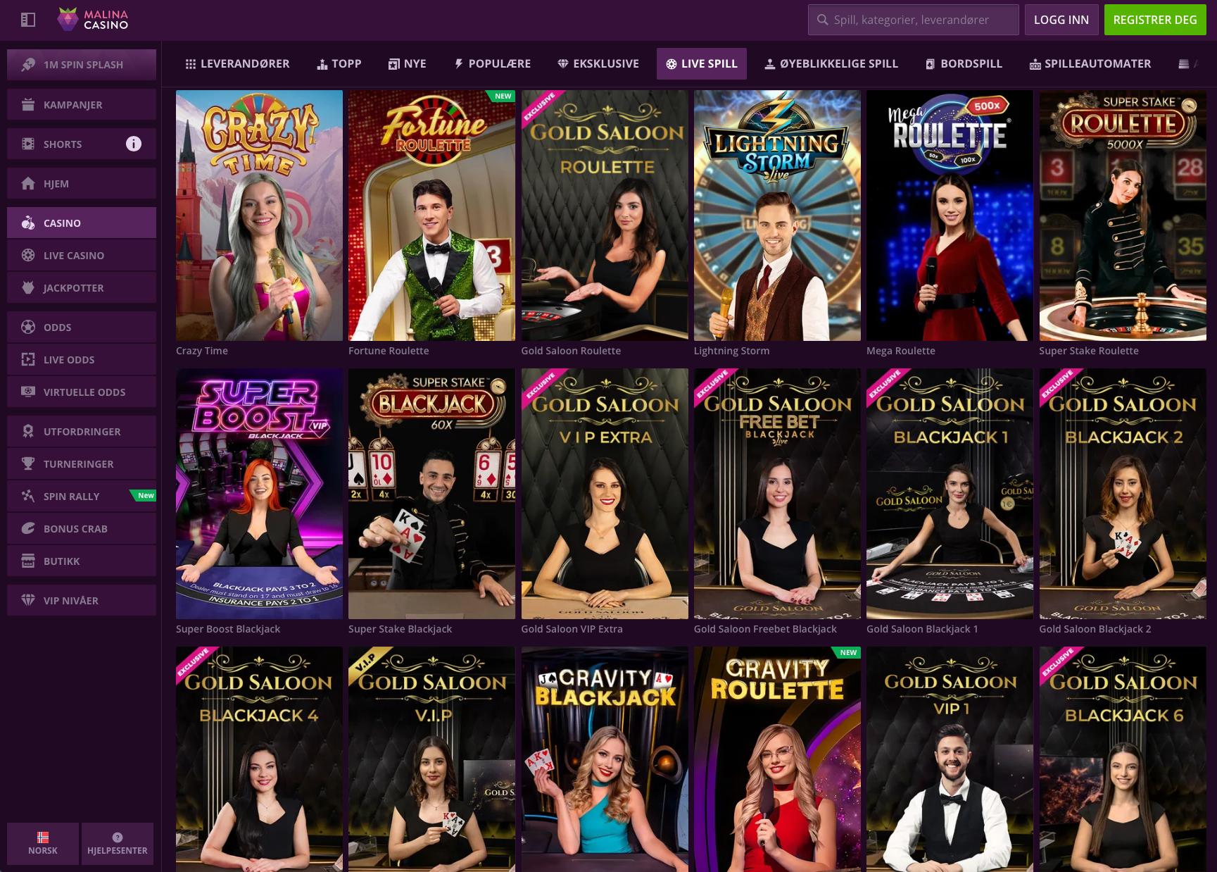Live Casino hos Malina Casino – spillguiden for norske spillere