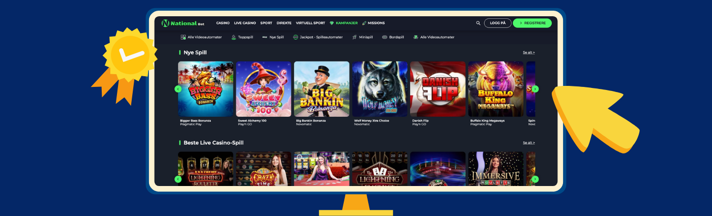 Oversikt over nye casinospill hos Nationalbet Casino med moderne grafikk og populære titler
