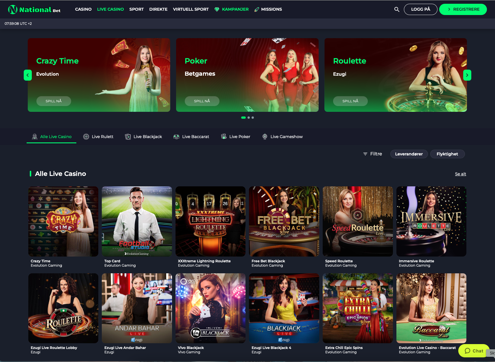Live casino hos Nationalbet med ekte dealere og direktesendt spillopplevelse