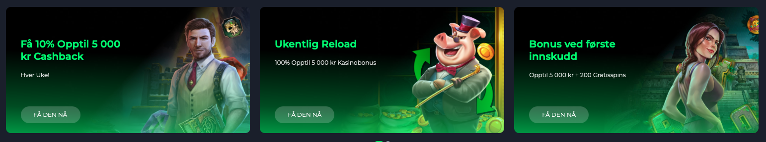 Ukentlige kampanjer hos Nationalbet Casino som cashback, reloadbonus og gratisspinn
