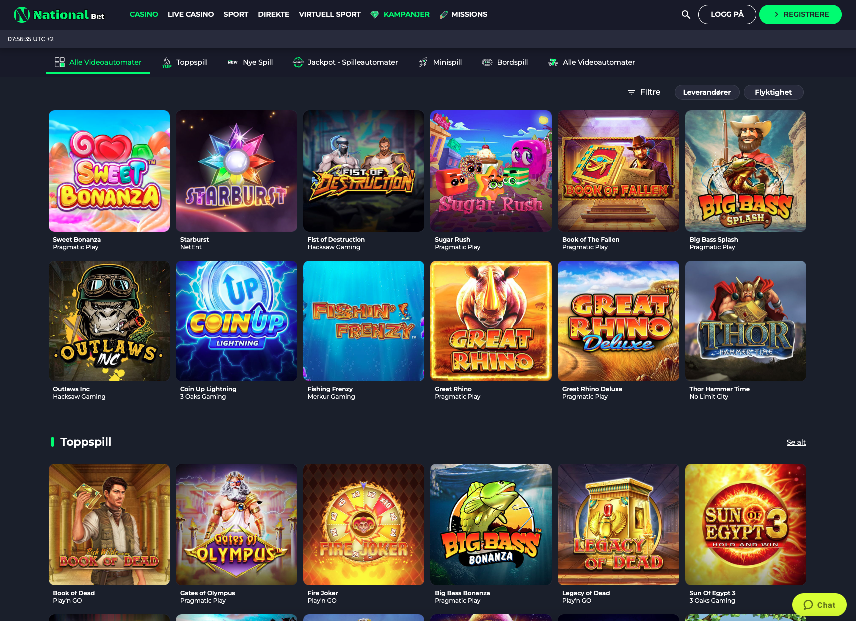 Stort utvalg av spilleautomater hos Nationalbet Casino med klassiske og moderne slotspill