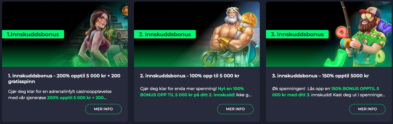 Velkomstbonus hos Nationalbet Casino fordelt på tre innskudd med gratisspinn og bonuspenger