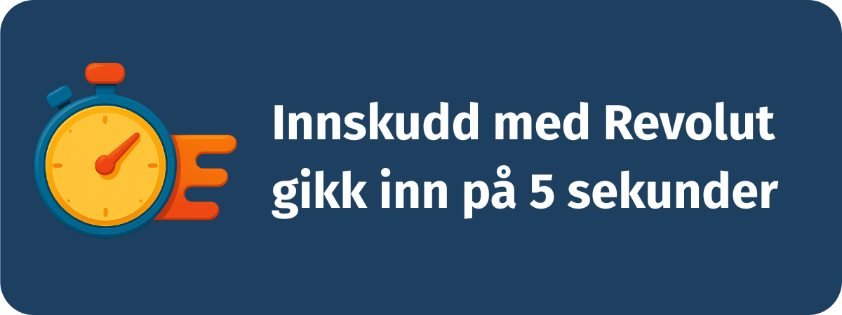 Vår test av innskudd med Revolut hos Wild Robin Casino, som viste umiddelbar transaksjon og ingen ekstra gebyrer ved bruk av norske kroner.
