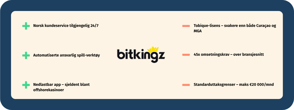 Fordeler og ulemper med Bitkingz Casino oppsummert