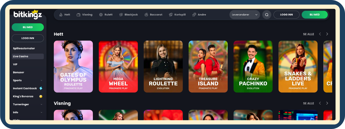 Live casino-bord med dealer hos Bitkingz Casino