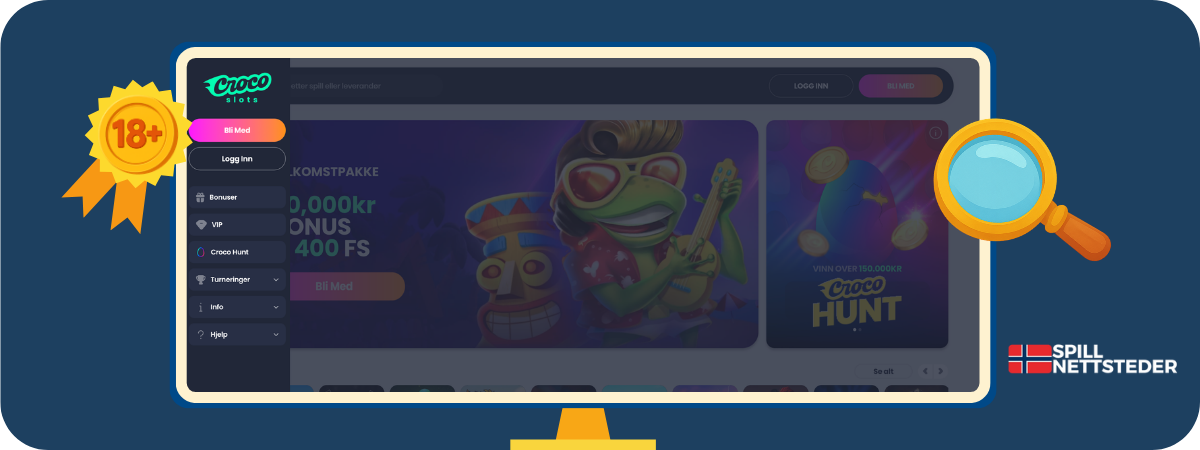 Crocoslots Casino lobbyen – anmeldelse og erfaringer Crocoslots Casino lobbyen med spillutvalg og navigasjon