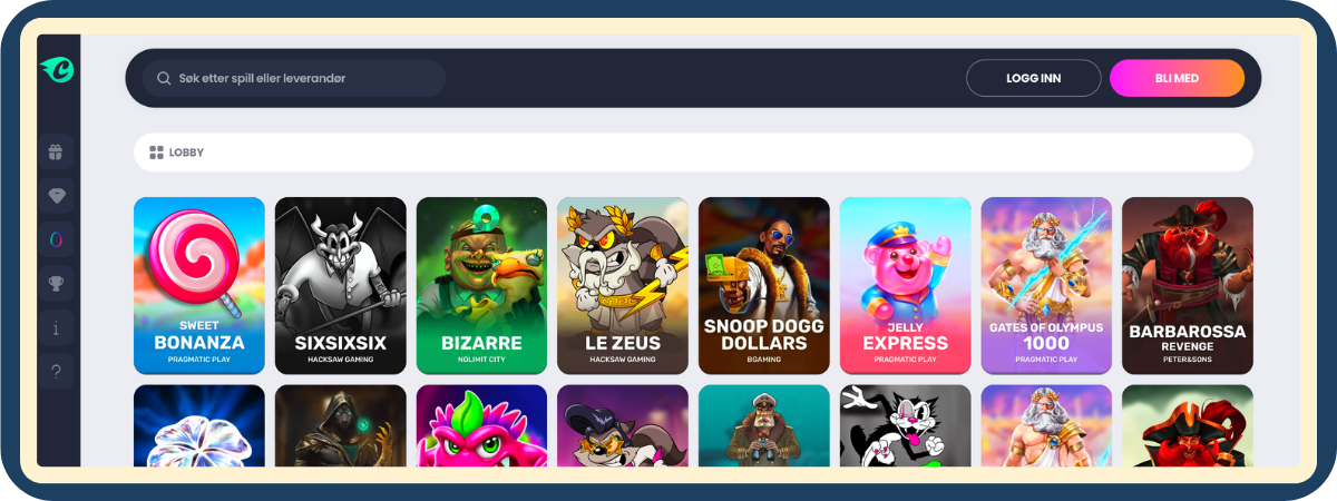 Spilleautomater og slots hos Crocoslots Casino Oversikt over spilleautomater i Crocoslots Casino-lobbyen