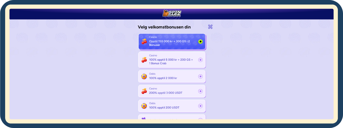 Eksklusiv velkomstpakke hos Spinbara casino 300 prosent opptil 150 000 kr