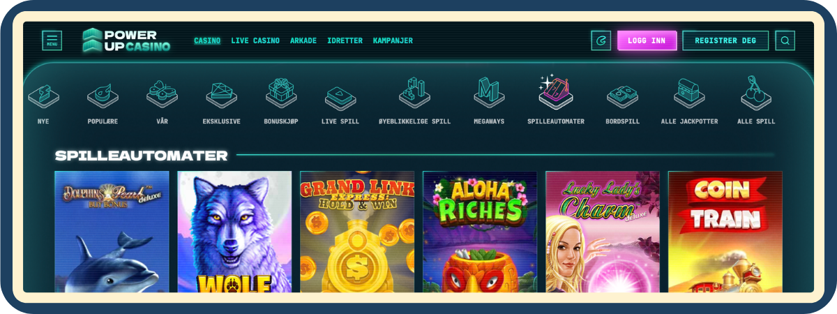 Spilleautomater i lobbyen hos PowerUp Casino