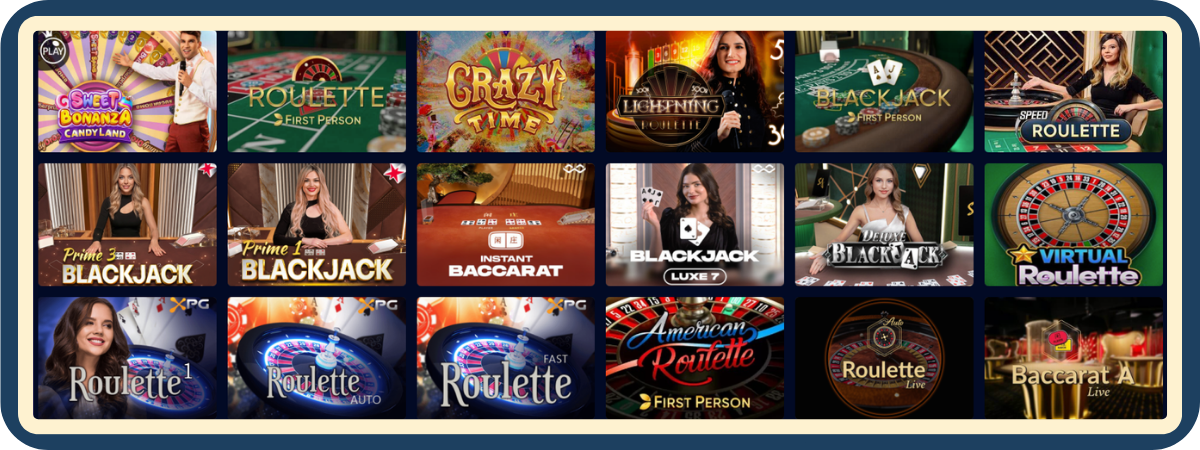 Live casino-lobbyen hos SpinTexas Casino med bordspill og dealere