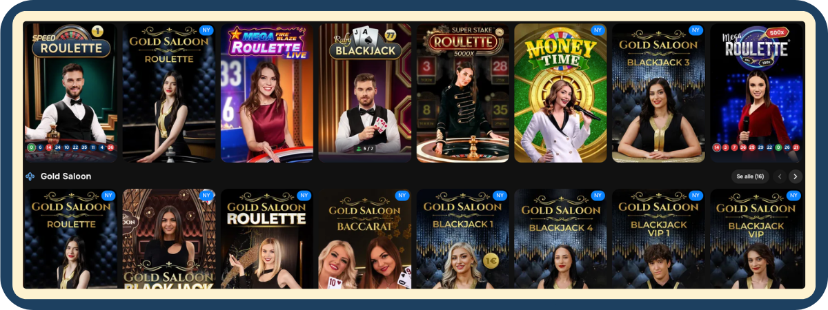 Live casino hos MrPunter Casino – spilloversikt Live casino-lobbyen hos MrPunter Casino med bordspill