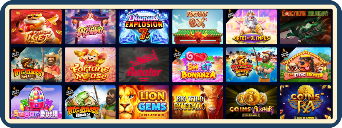 Slots-lobbyen hos SpinTexas Casino med spilltitler