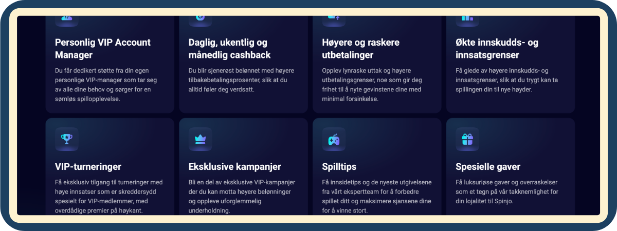 VIP-program hos Spinjo – Kun på invitasjon VIP-program hos Spinjo – kun på invitasjon