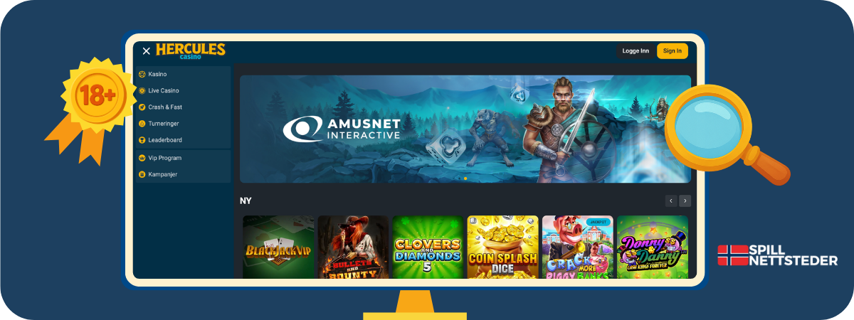 Hercules Casino – anmeldelse og erfaringer | Lobbyside Hercules Casino lobbyside med spillutvalg og navigasjon