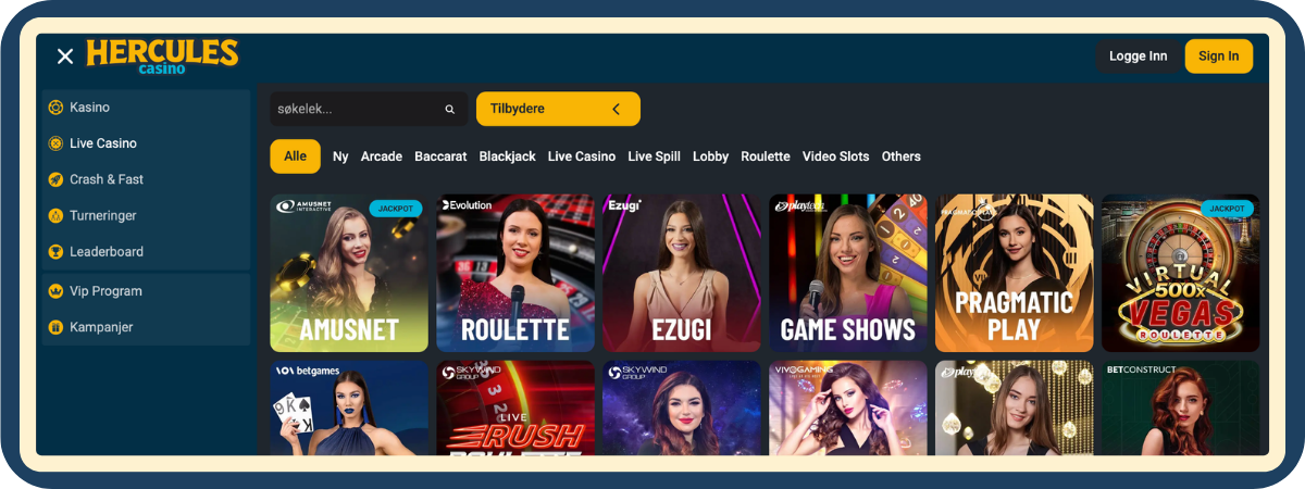 Live casino hos Hercules Casino – ekte dealere og bordspill Live casino hos Hercules Casino med ekte dealere og bordspill