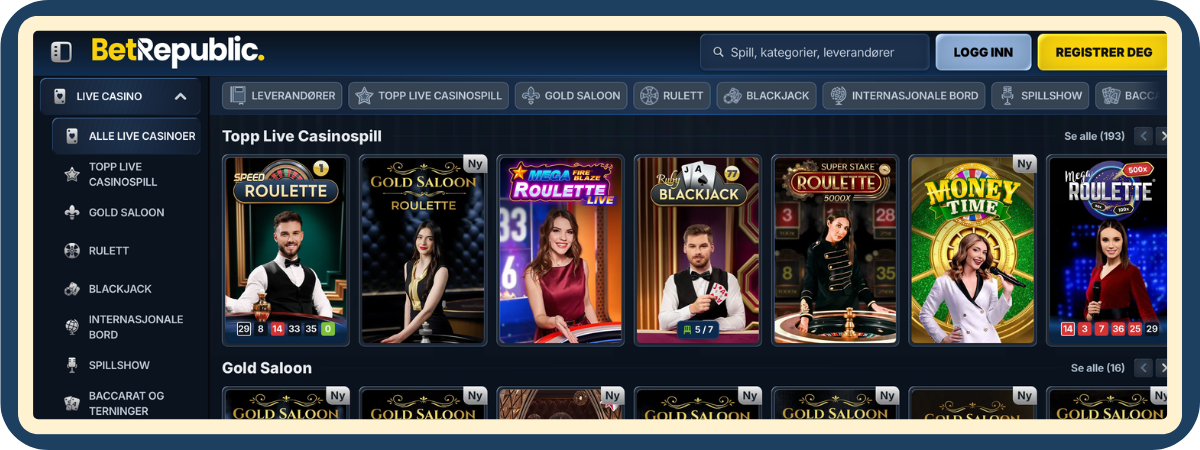 Live casino-bord med dealer hos BetRepublic Casino