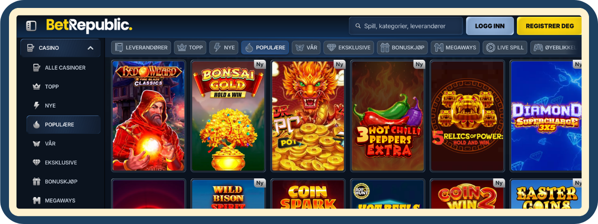 Spilleautomater i lobbyen hos BetRepublic Casino