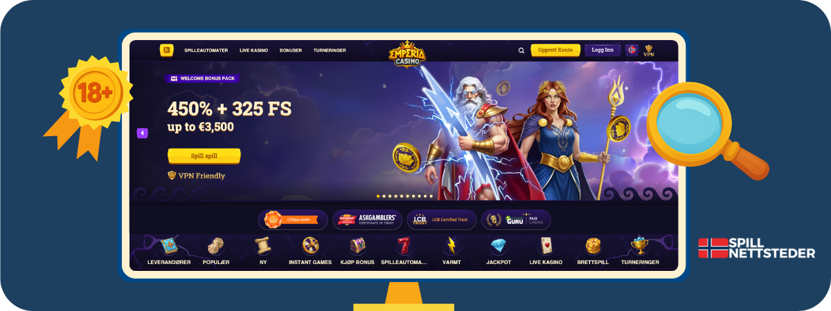 Emperia Casino – anmeldelse og erfaringer | Lobbyside Emperia Casino lobbyside med spillutvalg og navigasjon