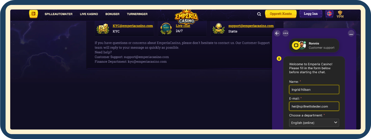 Kundeservice hos Emperia Casino | Chat, e-post og telefon Kundeservice hos Emperia Casino – rask hjelp via chat og e-post
