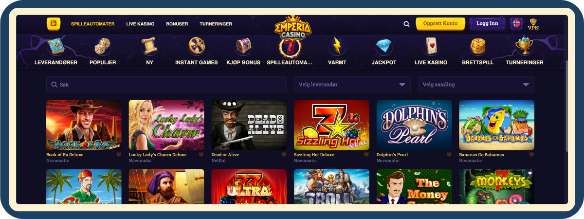 Spilleautomater hos Emperia Casino – utvalg og spillopplevelse Spilleautomater hos Emperia Casino med varierte temaer og spillvalg
