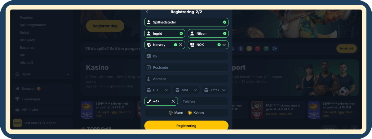 Personopplysninger – Fyll inn personopplysninger og fullfør registreringen Skjema for personopplysninger hos Fyll inn personopplysninger og fullfør registreringen