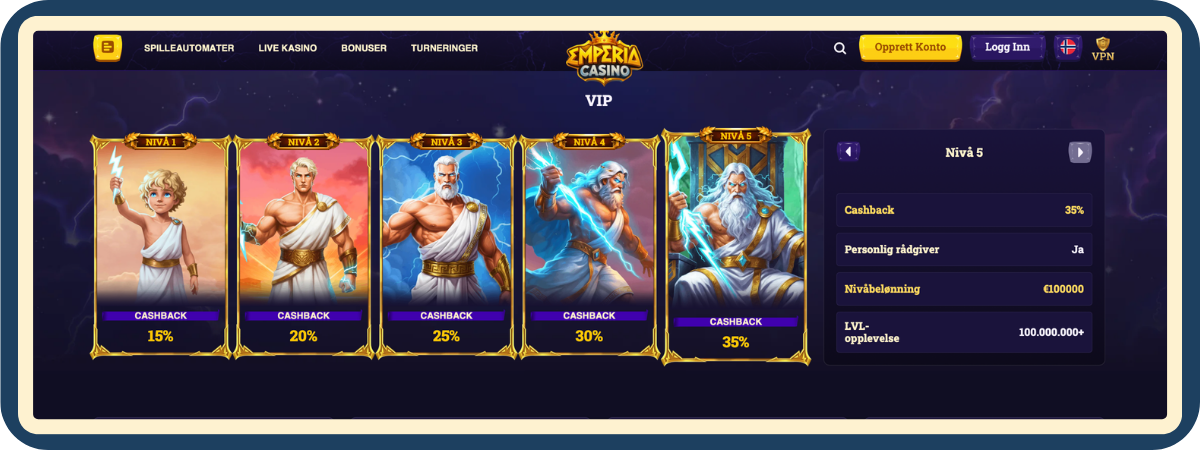 VIP-program og gamification hos Emperia Casino VIP-program og gamification hos Emperia Casino med eksklusive fordeler